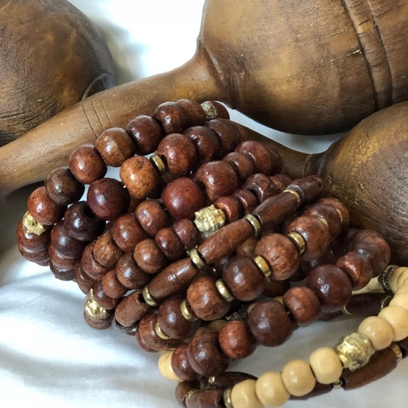 Wood Beaded Tribal Coil Bracelet - Picture 4 of 4